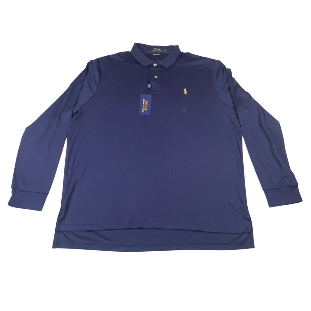 Polo Ralph Lauren Mens XXL Navy Blue Pima Soft Touch Long Sleeve Polo Shirt NEW